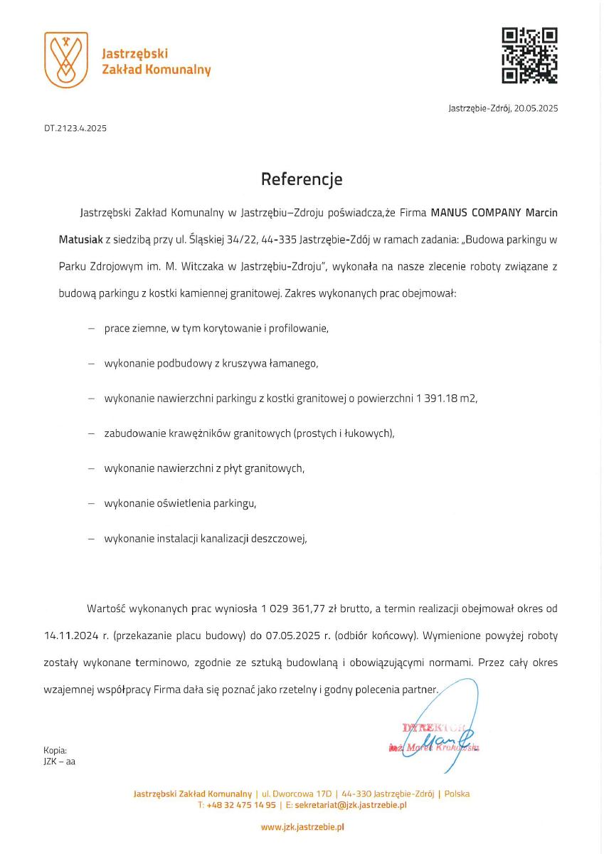 Referencje 2025 JZK – parking Park Zdrojowy